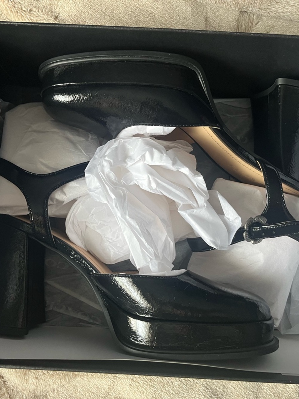 Coach Black Patent Leather Slingback Block Heels - Picture 4 of 7